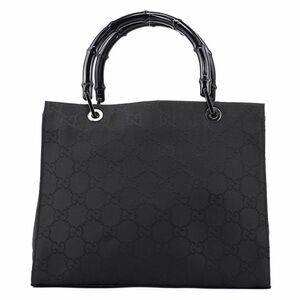 Gucci Black GG Monogram Tote with Glossy Bamboo Handles